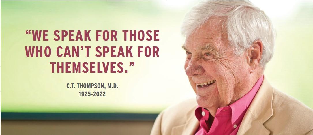 portrait with quote from the late Doctor Thompson, Saint Francis Trauma Surgeon