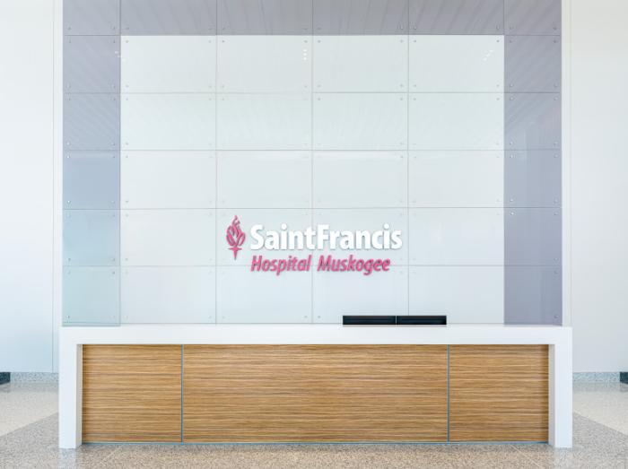 Interior view of main reception desk at Saint Francis Hospital Muskogee