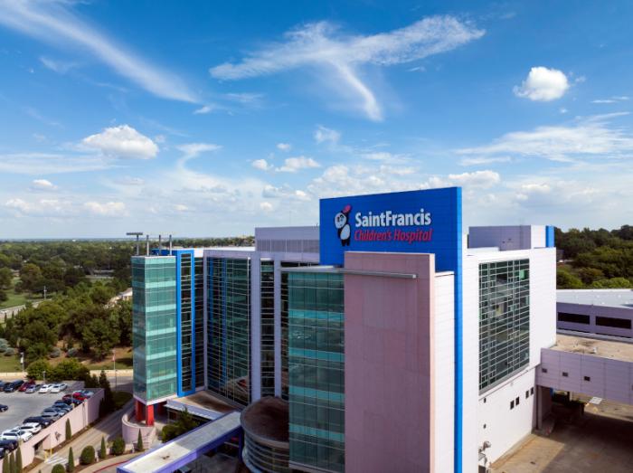Exterior aerial view of Saint Francis Children's Hospital in Tulsa Oklahoma