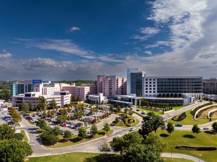 Aerial view of Saint Francis Hospital and Saint Francis Children's Hospital in Tulsa