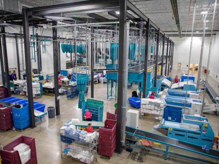 Interior view of Saint Francis linen services cleaning facility