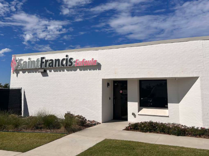 Exterior view of Saint Francis Eufaula entrance on a sunny day