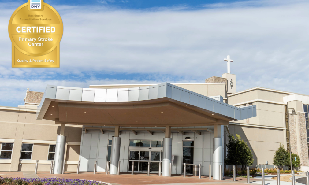 Saint Francis Hospital South exterior view with certification seal