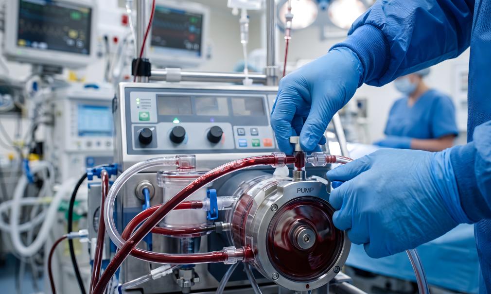 Mechanical circulatory equipment pumps blood in a hospital room