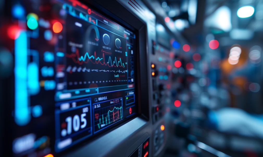 closeup of advanced life support equipment displaying vital statistics