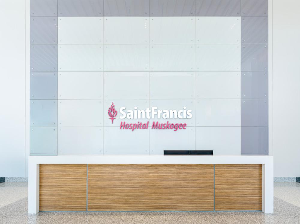 Interior view of main reception desk at Saint Francis Hospital Muskogee