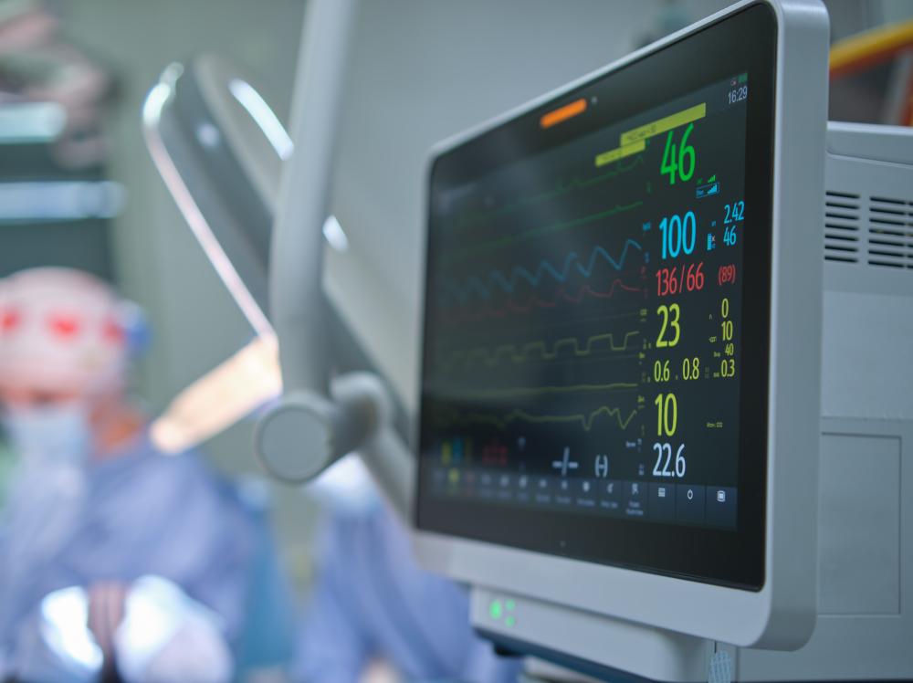 A heart rate monitor in an operating room