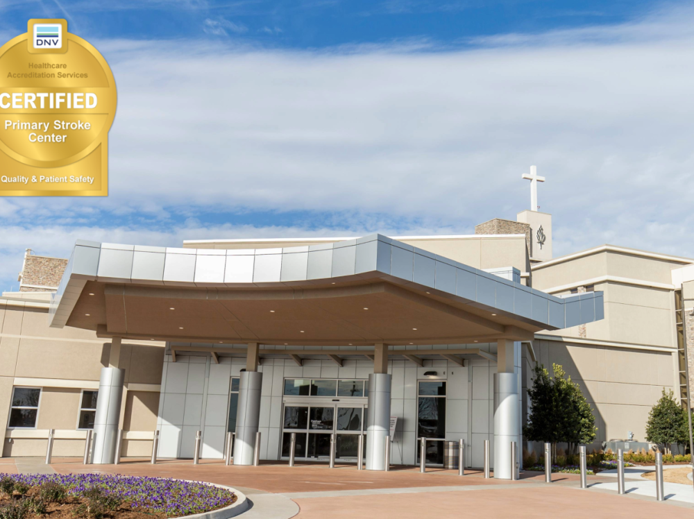 Saint Francis Hospital South exterior view with certification seal