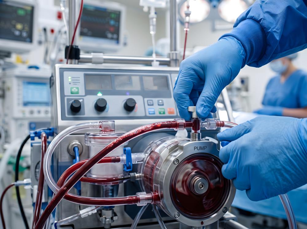 Mechanical circulatory equipment pumps blood in a hospital room