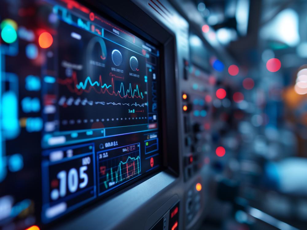 closeup of advanced life support equipment displaying vital statistics