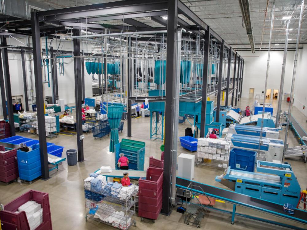 Interior view of Saint Francis linen services cleaning facility